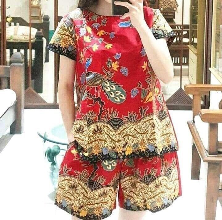 Setelan batik wanita Bahan Katun Primis halus premium Warna Hitam Baju Batik Imlek wanita Mewah Lengan pendek 5