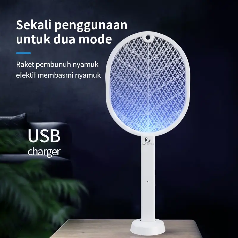 【COD】Homelix Raket nyamuk 3 in 1 Mosquito killer HRDWP01WT putih Baterai Listrik Kabel 3