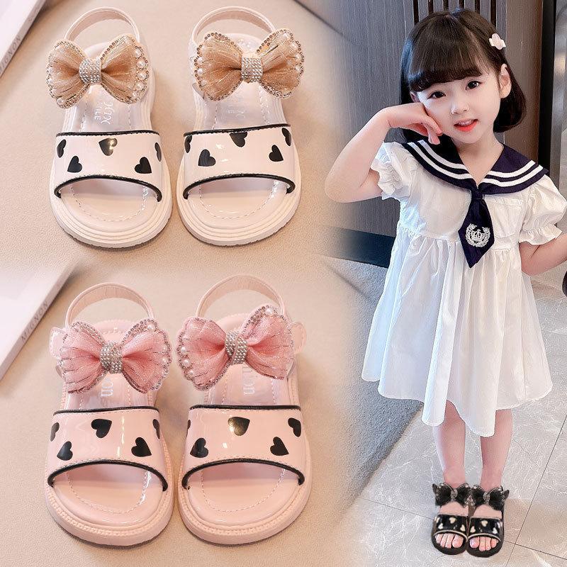 [ XẢ KHO] Giày Sandal Nơ Đá Quai Tim Xinh Xắn Phong Cách Hàn Quốc Xinh Xắn Cho Bé Dép Sandal