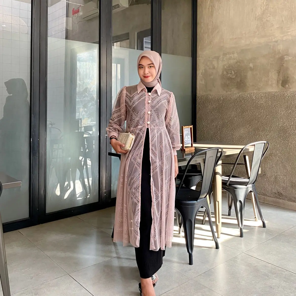 Qome - tunik raina/bahan tule premium  Wanita dress tren
