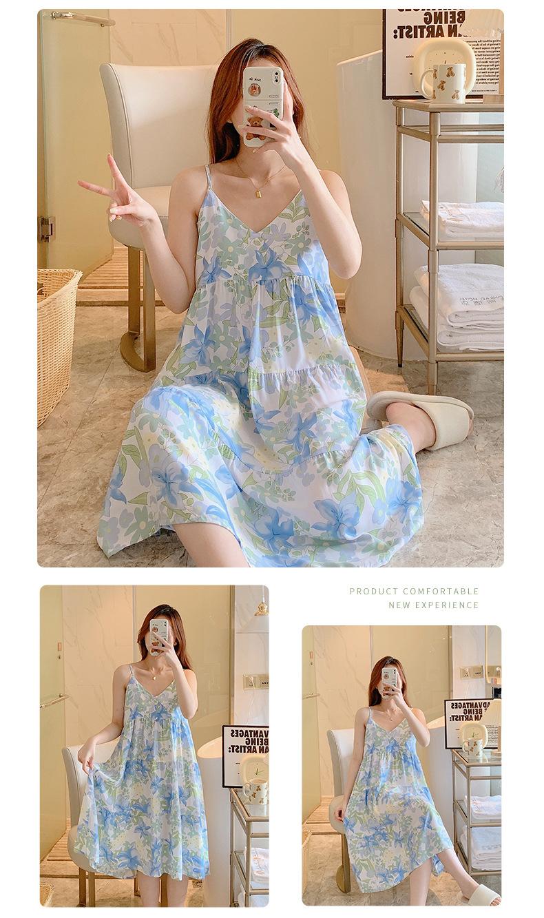 Product Introduction of Summer 2024 New Suspender Nightdress Women's Pure Desire Style Thin Poplin Pajamas Home Wear Sweet for Outer Wear Artificial Cotton Midi Dress 20