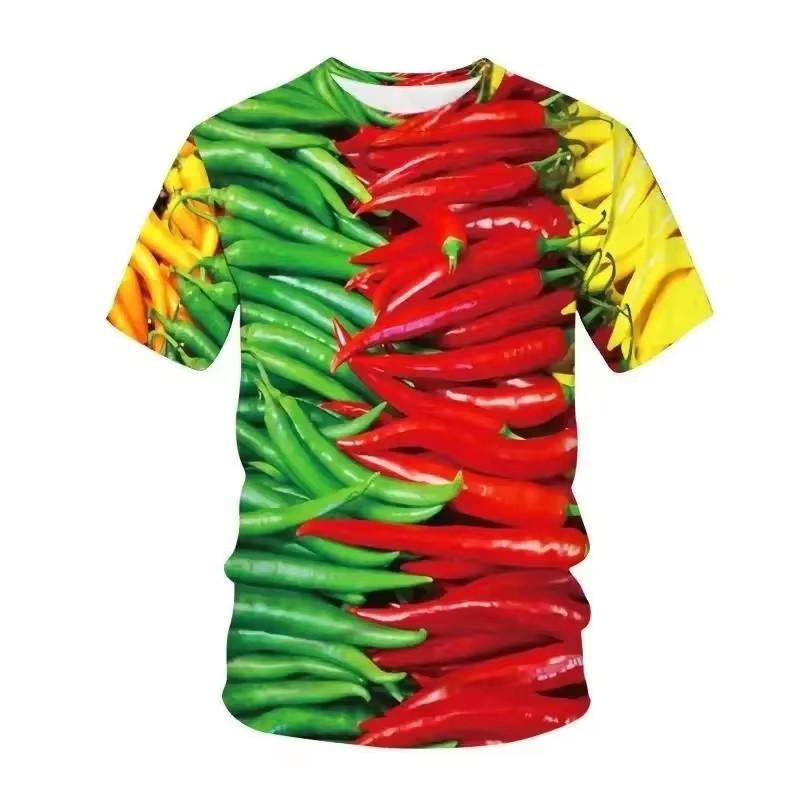 Product Introduction of Green Red Pepper 3D Printed T-shirt Vegetables Fruits Pattern Design Cool T Shirts 2024 Summer Fashion Leisure Men's Wear Tees 25