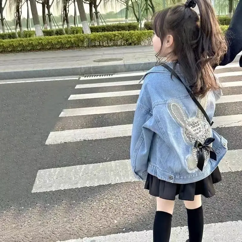 Áo Khoác Jean Cho Bé Gái, Phong Cách Phương Tây Mới, Áo Khoác Denim Trẻ Em, Áo Khoác Ngoài Hình Thỏ, Bộ Đồ Đồ Chơi Trẻ Em Sơ Mi