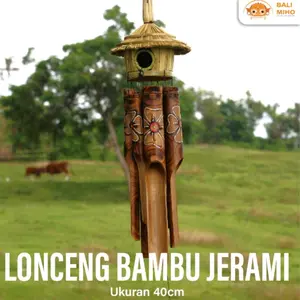 Lonceng Angin Bambu Motif Sangkar Burung 40 cm - Lonceng Angin - Lonceng Angin Jerami