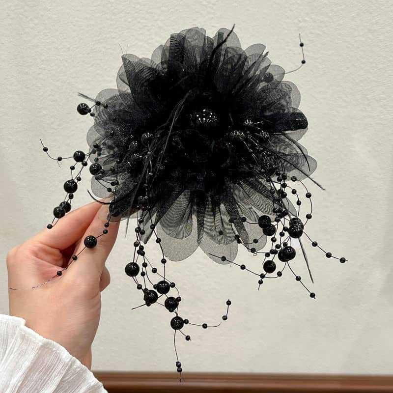 Product Introduction of Fashion Black Mesh Flower Hair Clip Women Shark Ponytail Clip Headdress Temperament Flower Hair Claw Headwear 19