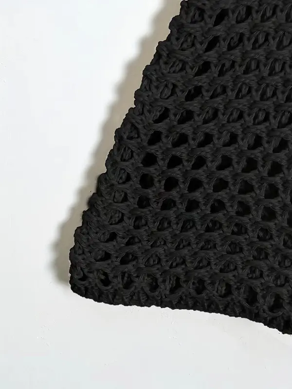 Women's Summer Black Hollow Out Flounce Long Sleeve Crop Cover Up, Chic Solid Scoop Neck Crochet Top, Casual Matching Fashionable Comfort Minimalist Basic Lady's Clothes for Beach Holiday, Womenswear, Clothing 4
