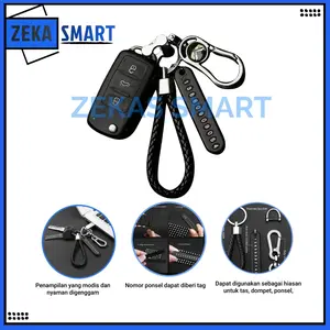 Set Gantungan Kunci Mobil Motor Tag No HP Anti Maling Buckle Tali Rajut Keychain