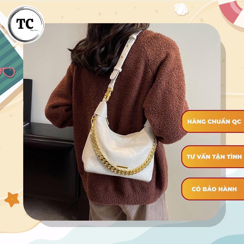 Túi Xách Nữ Da Mềm Thời Trang Mẫu Mới Phối Dây Xích Vàng Đeo Nhiều Kiểu Cho Nữ Bag Da Hình Bán Nguyệt Kem Đeo Vai Đeo Chéo T999