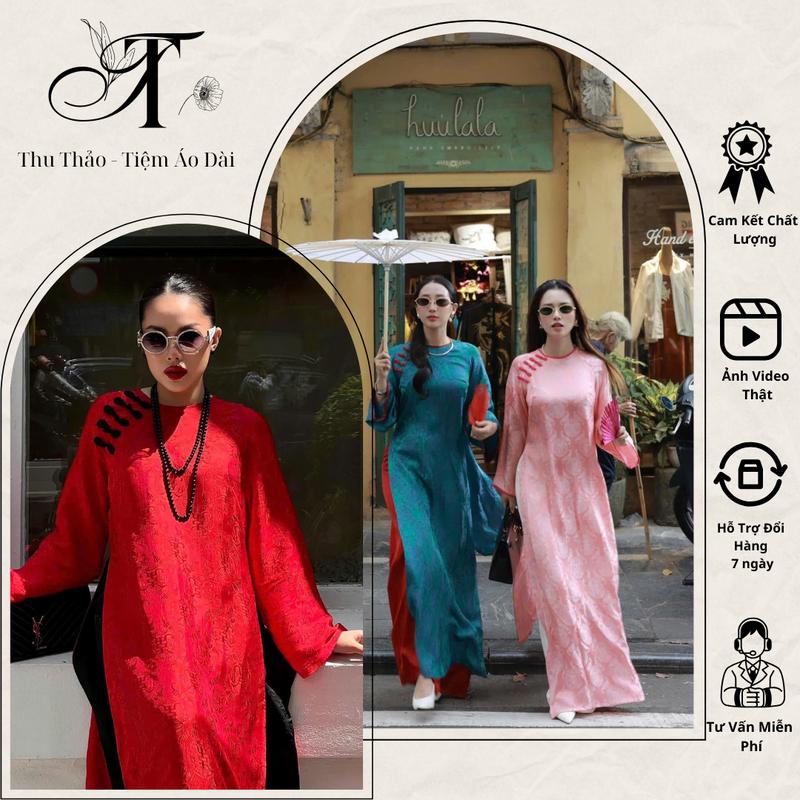 Product Introduction of Áo Dài Gấm Xuông Cổ Tròn Cao Cấp ,Áo Dài Thọ Dơi Đính Cúc Tàu Tay Dài Suông May Sẵn -AODAITET 6
