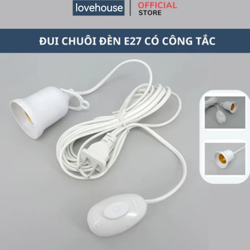 Đui đèn liền dây E27 có móc treo công tắc liền phích cắm chống vỡ , Dây điện kèm đui chịu nhiệt chịu mưa
