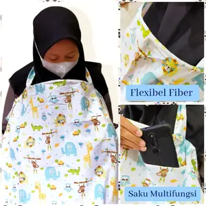 Apron Pelindung Upron Clemek untuk Menyusui Bayi Baru Lahir dengan Kantong Multifungsi