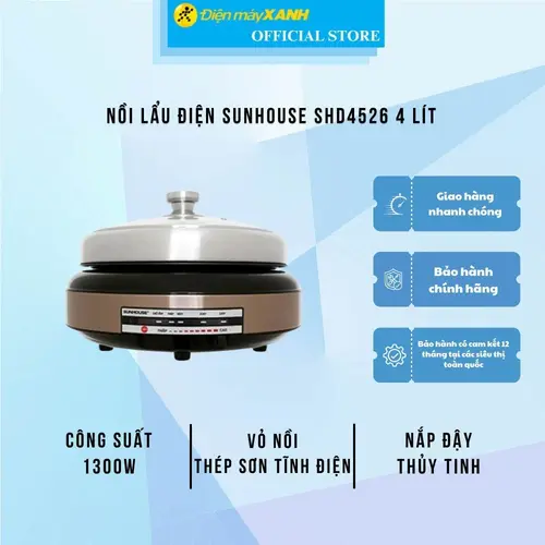 Nồi lẩu điện Sunhouse SHD4526 4 lít tích hợp chảo nướng chống dính