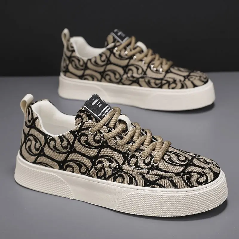 Hot canvas shoes for men 2025 new breathable cloth thick sole casual internet celebrity versatile men's flower-woven shoes trendy shoes