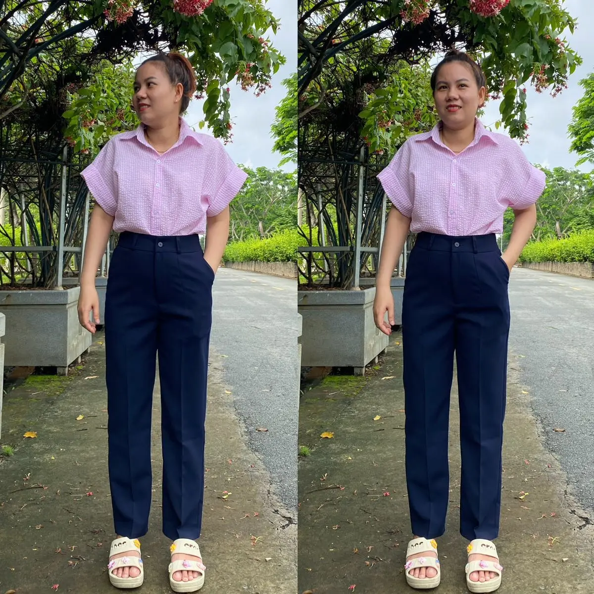 Quần Tây Ống Đứng Xanh Đen Dáng Suông Dành Cho Công Sở Học Sinh, Lưng Cao Tôn Dáng Nữ Pants Women