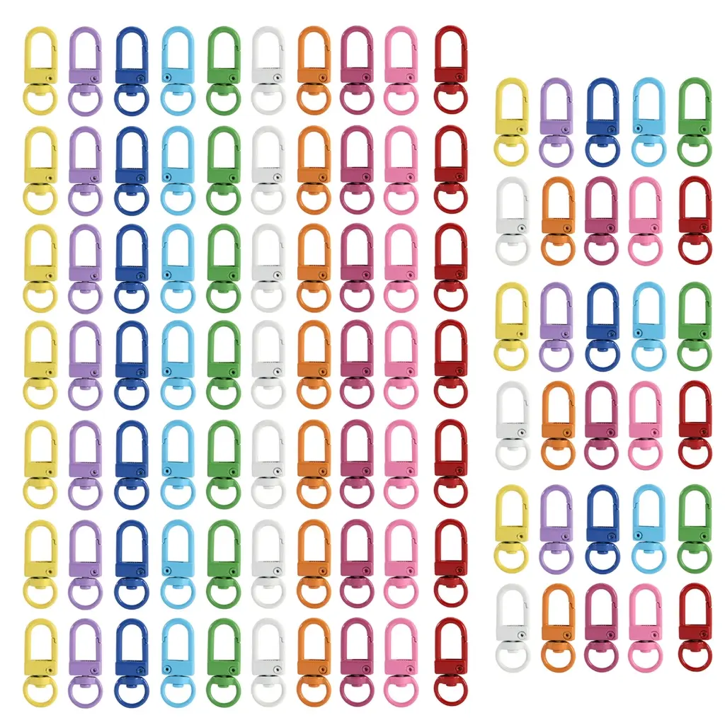 ✪ 100pcs Colorful Carabiner Clasp Key Chain Lobster Clasps Rotating Keychain Hooks