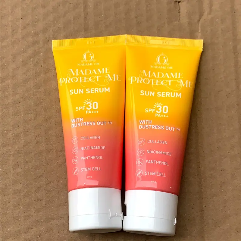 ISI 2 Madame gie protect me sun serum SPF 30 PA++++ sunscreen skincare with dustress out 60ml Semua Jenis Kulit Wajah Kusam Vitamin Facial Sunblock Extract Mencerahkan Memutihkan Perawatan Berminyak Berjerawat krim Dark 4