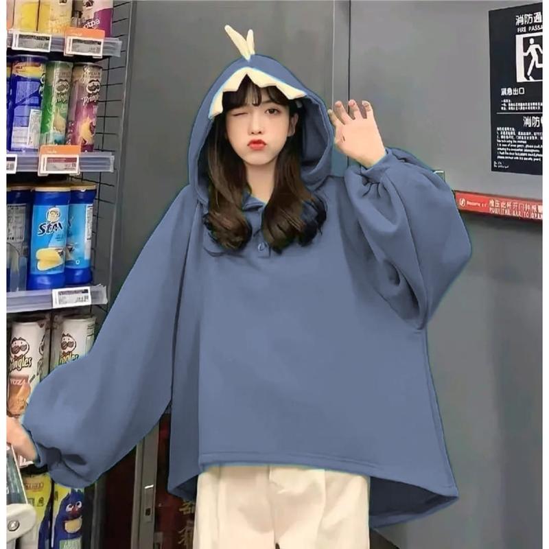 DINO SWEATER OVERSIZE WANITA - SWEATER KOREAN STYLE BAHAN PLECEE Basic Fleece Cewek Hoodie Atasan 1