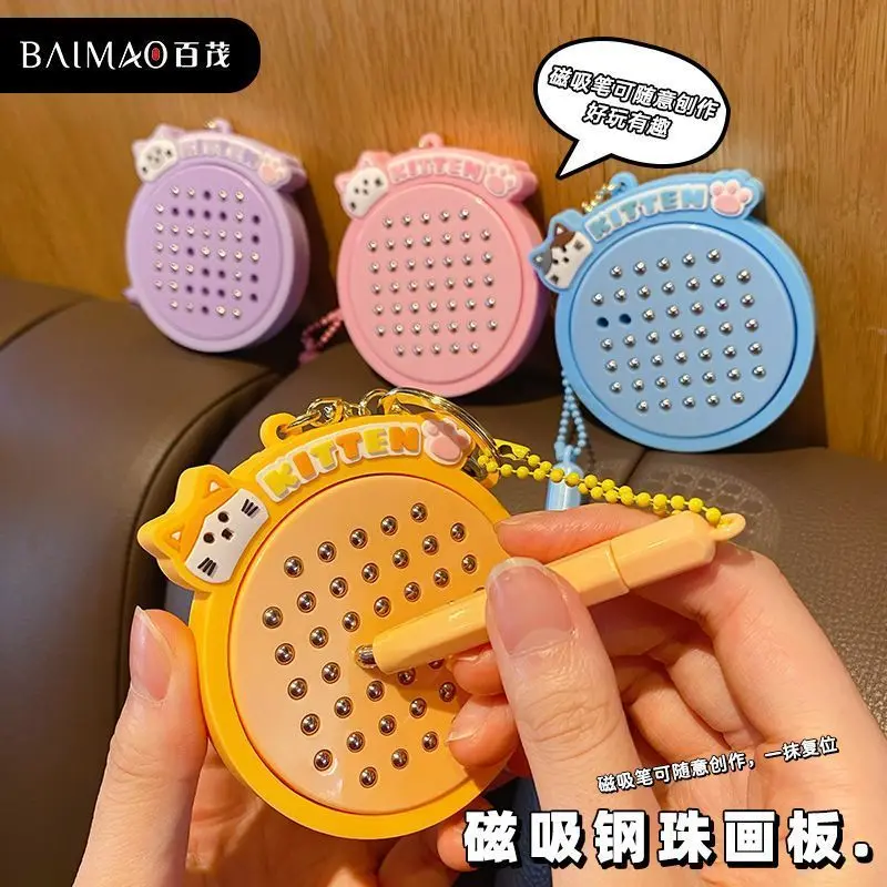 [Fun Pendant] Cat Cat Magnetic Suction Fun Steel Ball Drawing Board Decompression Creative Keychain Cartoon Toy Girlfriends Couple Bags Pendant