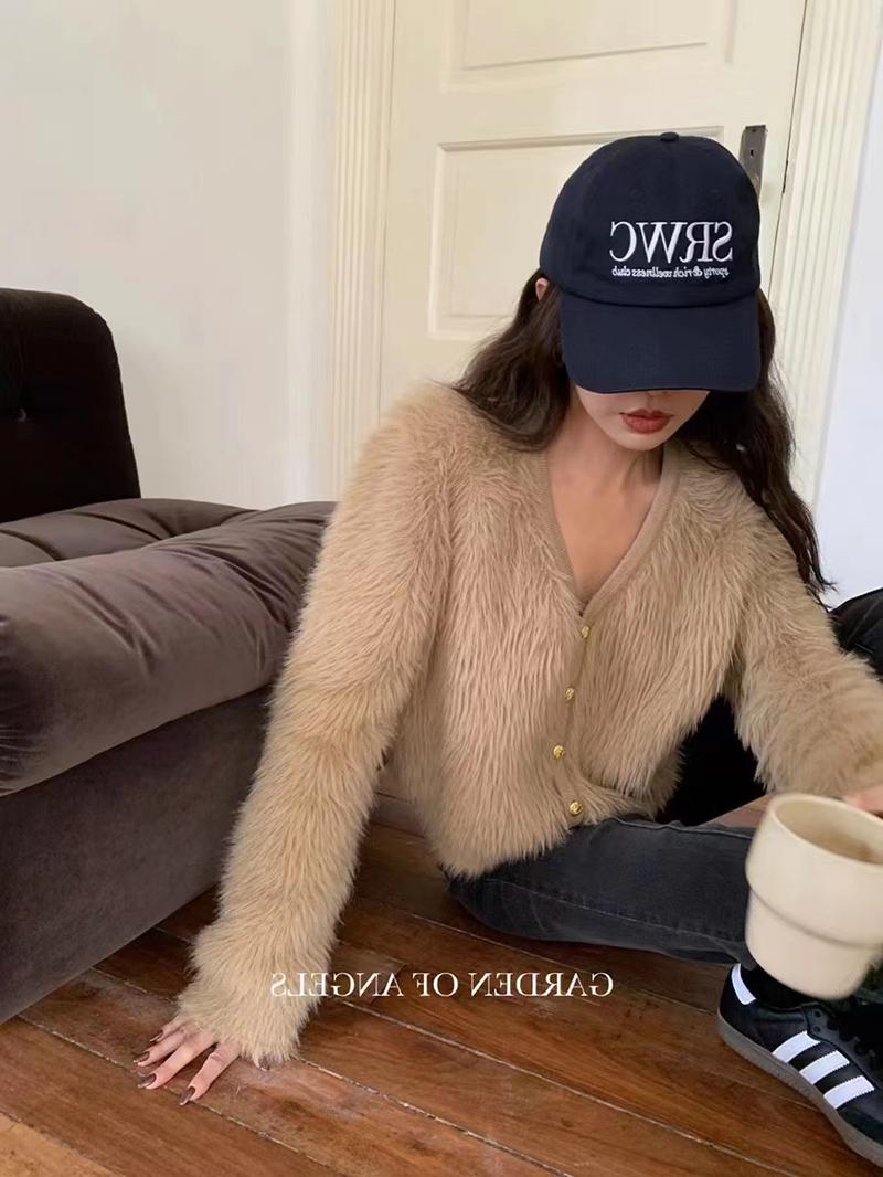 Product Introduction of Korean Style Pink Sweater Jacket Mohair Knitwear Loose Knit Cardigan croptop Knitted Sweater 12