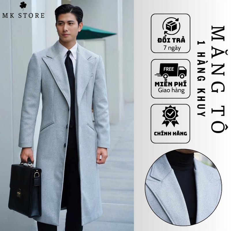 [DMEN] Áo Khoác Măng Tô Dáng Dài, Chất Dạ Ép Pha Lông Cừu, Thiết Kế 1 Hàng Khuy Form Mềm Mại Thời Thượng