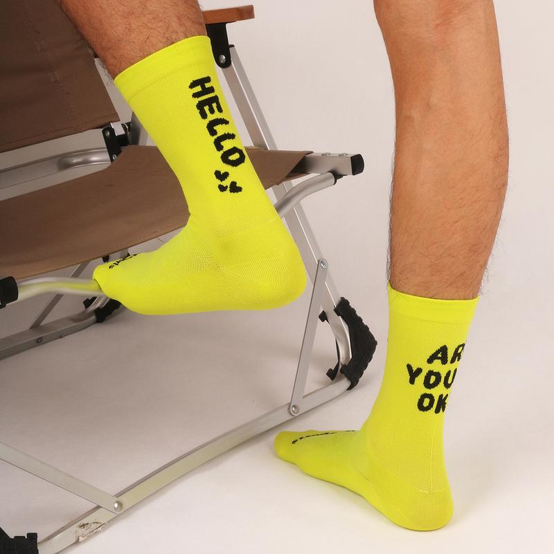 'Are you ok' Trendy men cycling socks Compression mid cut sports crew socks MTB Road Bike bicycle socks Breathable Comfortable 1