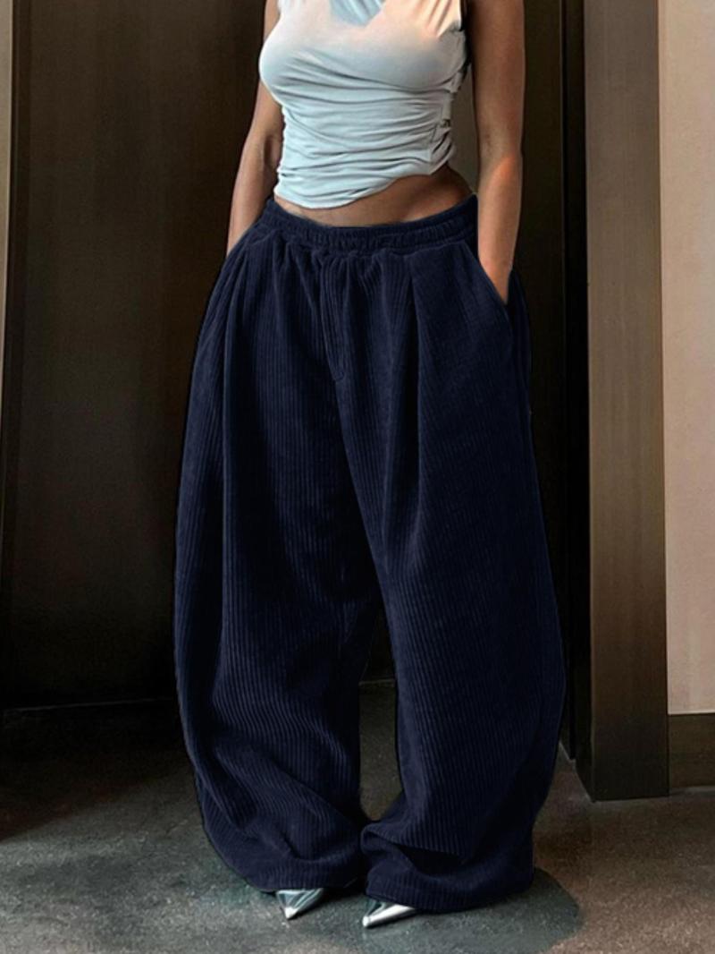 Product Introduction of Women's Solid Drawstring High Waist Wide Leg Pants, Fashion Casual Straight Leg Trousers for Spring & Fall, Women's Bottoms for Daily Outdoor Wear, Baggy Pants 12