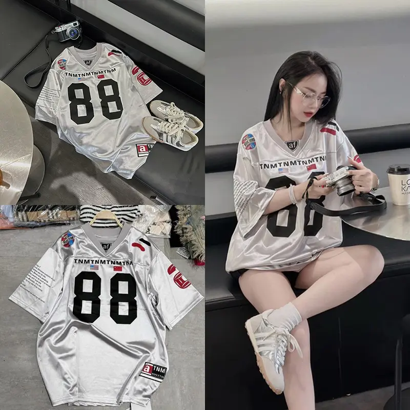 Silver T-shirt 88 soccer T-shirt No. 88 Glossy Silver Women's T-shirt Sports Shirt Loose Format Hottrend 2024