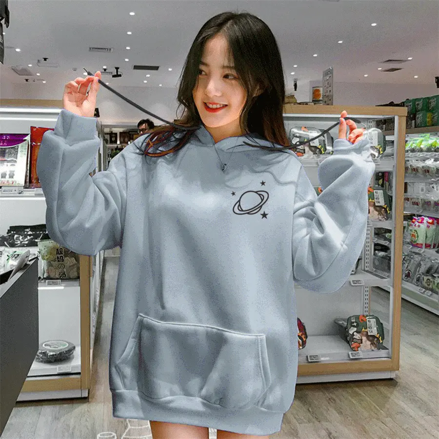 LURIANCLOTH - Hoodie Wanita PLANET korean Sweater Remaja Dewasa Cewe Flecce Murah Hitam / Putih / Misty / Denim Dusty / Mint