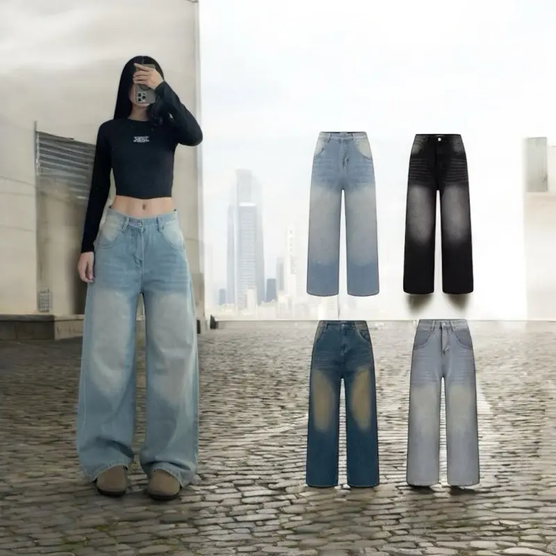Quần Dài Jean Ống Rộng Unisex Menswear 018 Có Túi - Mau Den Giá Rẻ jean han havens jeans