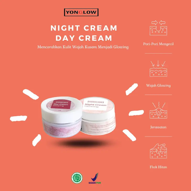 Paket 2in1 Yonglow Skincare Day Night Cream Siang Malam Pembersih Muka Kusam Pemutih Pencerah Wajah Glowing 0