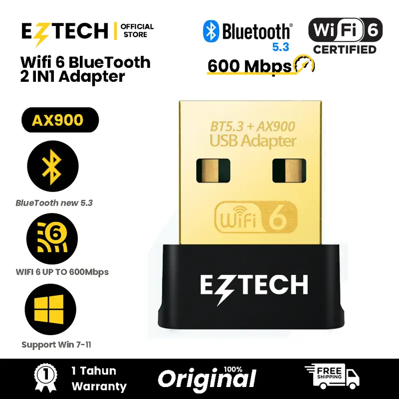 [ EZTECH ] AX900 Nano Wi-Fi 6 600 Mbps 2.4/5GHz Dual Band + Bluetooth 5.3 2in1 USB Wifi Adapter/Dongle/Receiver  [EZTECH] 0