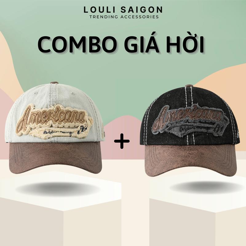 [COMBO 2] Mũ lưỡi trai LOULI SAIGON chữ AMERICANA denim, nón kết form mềm cho nam và nữ