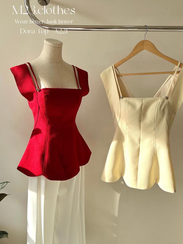 Dara top - Áo kiểu 2 dây thiết kế đính nút tim, thắt nơ sau lưng sành điệu