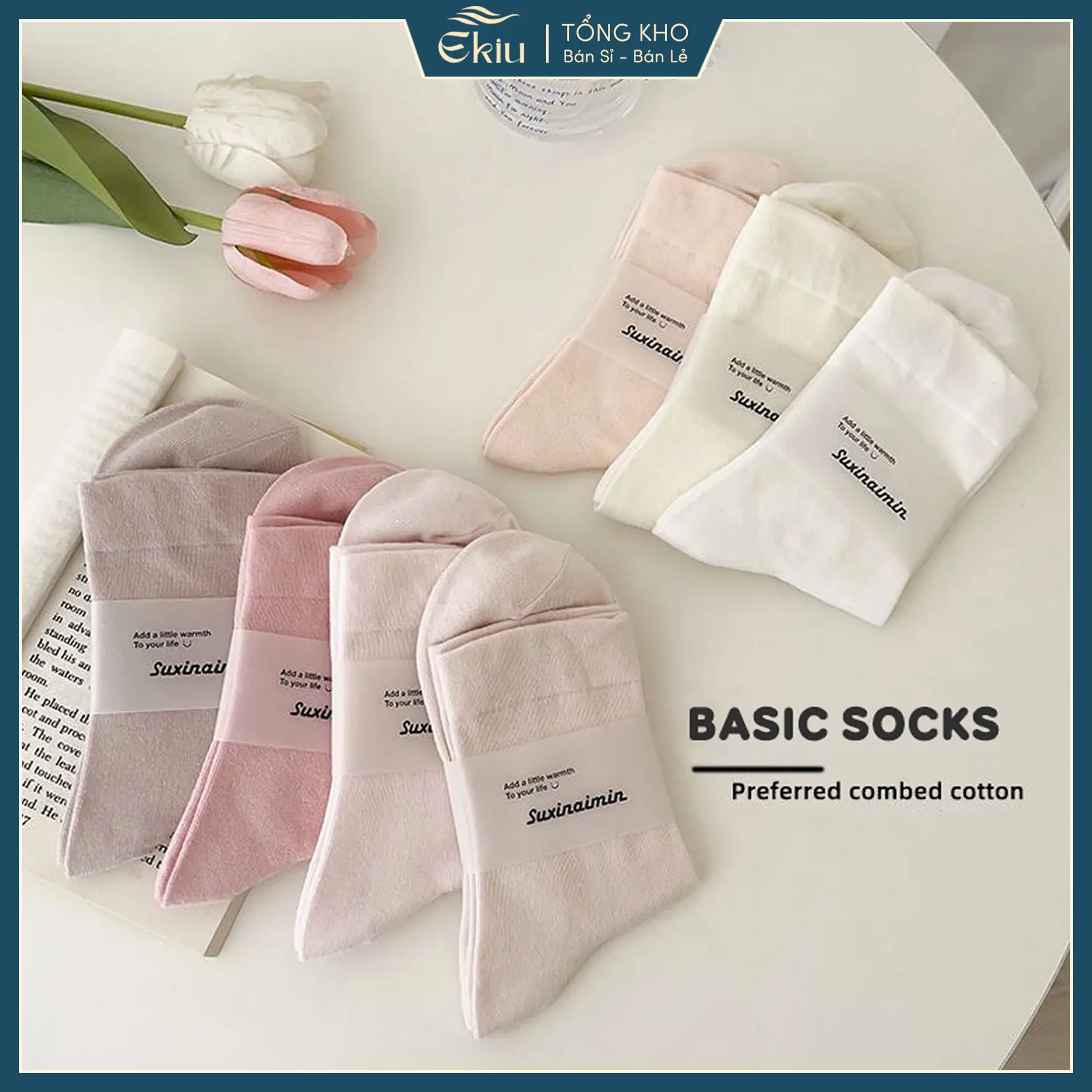 Tất cổ cao nữ chất liệu cotton, kiểu dáng basic dễ phối đồ - Ekiu Shop