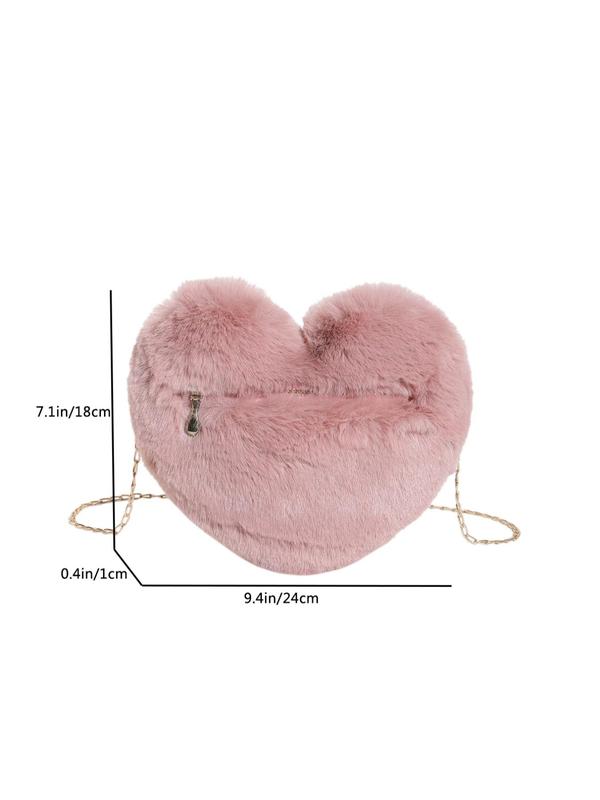 Women's Plush Heart Shaped Crossbody Bag, Fluffy Bag with Chain Strap, Fashion Solid Color Shoulder Bag, Love Heat Cute Funny Novelty Bag for Women for Dating, Valentine's Day, Gift 9