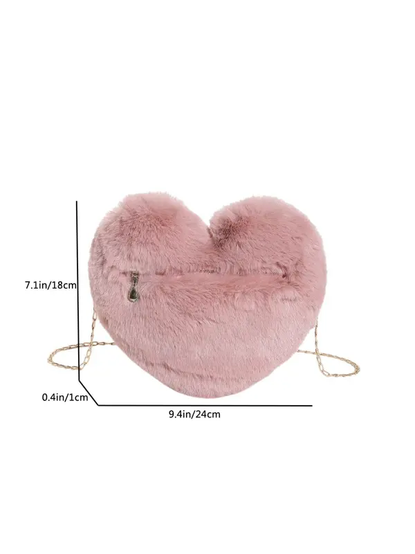 Women's Plush Heart Shaped Crossbody Bag, Fluffy Bag with Chain Strap, Fashion Solid Color Shoulder Bag, Love Heat Cute Funny Novelty Bag for Women for Dating, Valentine's Day, Gift 8