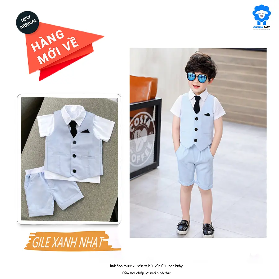 [Ảnh Thật] Bộ Vest Ghile Bé Trai Công Tử Bạc Liêu Sang Chảnh - Xanh Nhạt