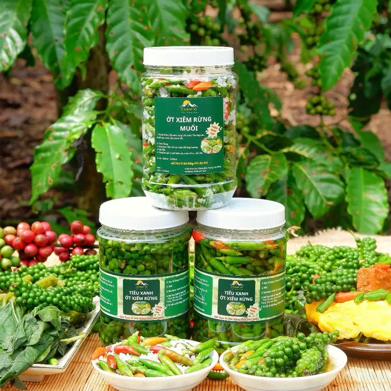 Combo 2hũ (mỗi hũ 500ml ): Ớt rừng (thêm ít tiêu xanh) ngâm mắm/giấm/muối nhà Chạm Vị Tây Nguyên. Siêu thơm,giòn,cay. 3