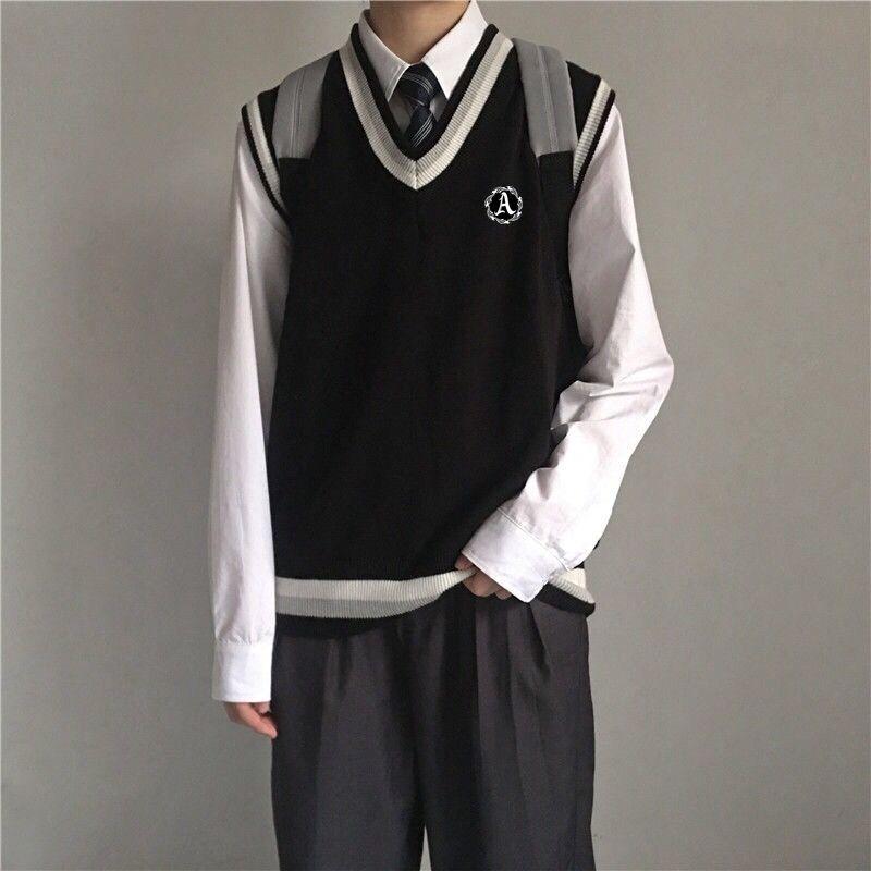 Áo Len Vest DKSweater, Phong Cách Đại Học Mùa Thu, Dành Cho Học Sinh Nam, Xu Hướng Hàn Quốc, Không Tay, Cổ Chữ V, Áo Len Dệt Kim, Áo Vest JK, HK 5