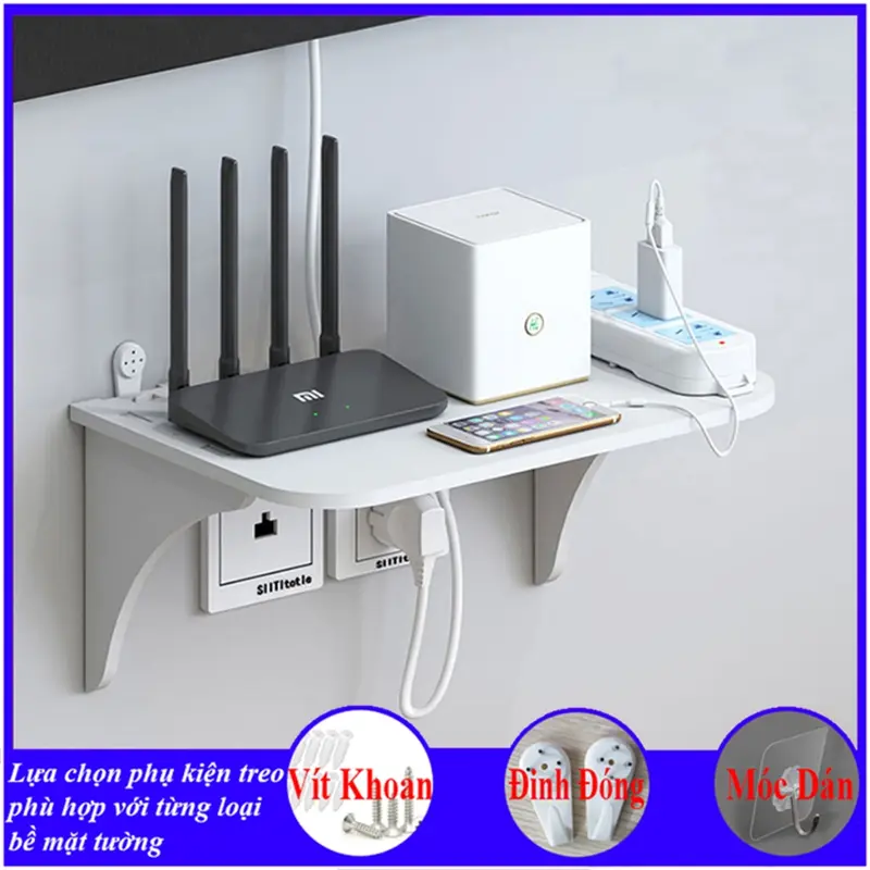 Kệ wifi treo tường, Kệ gắn tường , chất liệu gỗ cao cấp, chống nước tuyệt đối, tạo không gian gọn gàng 0