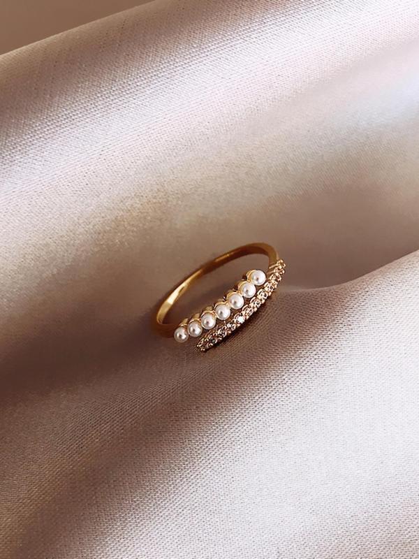 Faux Pearl & Rhinestone Decorated Ring for Gift, Fashion Luxury Rings Accessories for Women, Trendy Accessories for Party and Daily Life 5