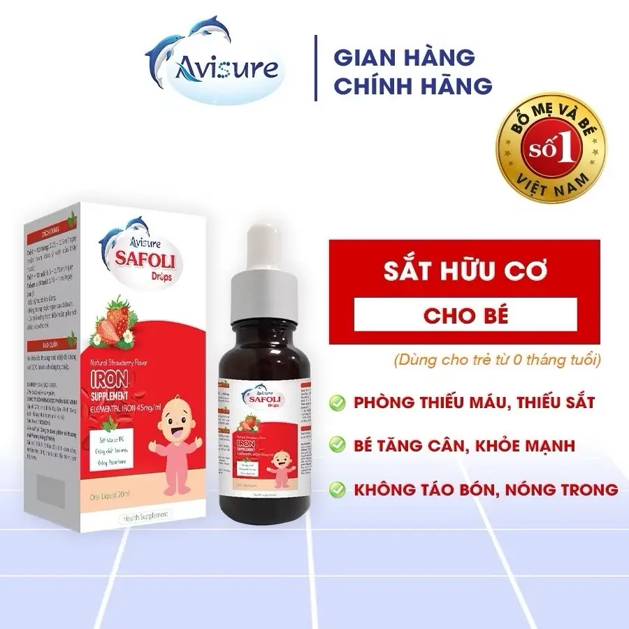 Sắt hữu cơ Avisure Safoli Drops 20ml cho bé - Vitamin, Men Vi Sinh canxi d3k2