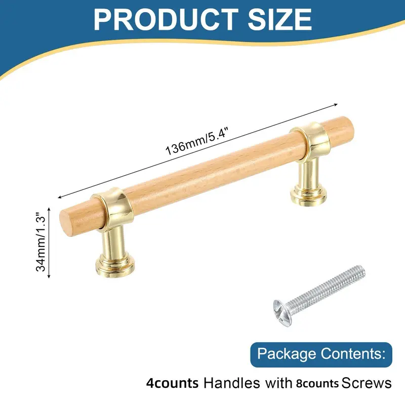 Wooden Drawer Handle with Screw, T-shaped Adjustable Wooden Drawer Handle, Double Hole Furniture Handle for Home Kitchen 1