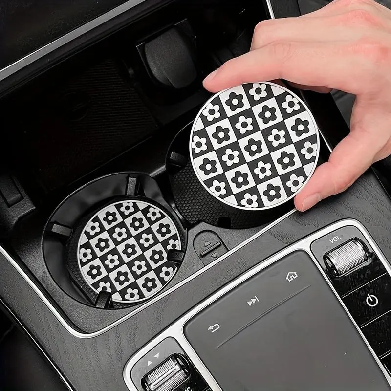 Round Flower Pattern Car Coasters, Non-slip Car Cup Holder Pad, Car Interior Accessories for Gift 0