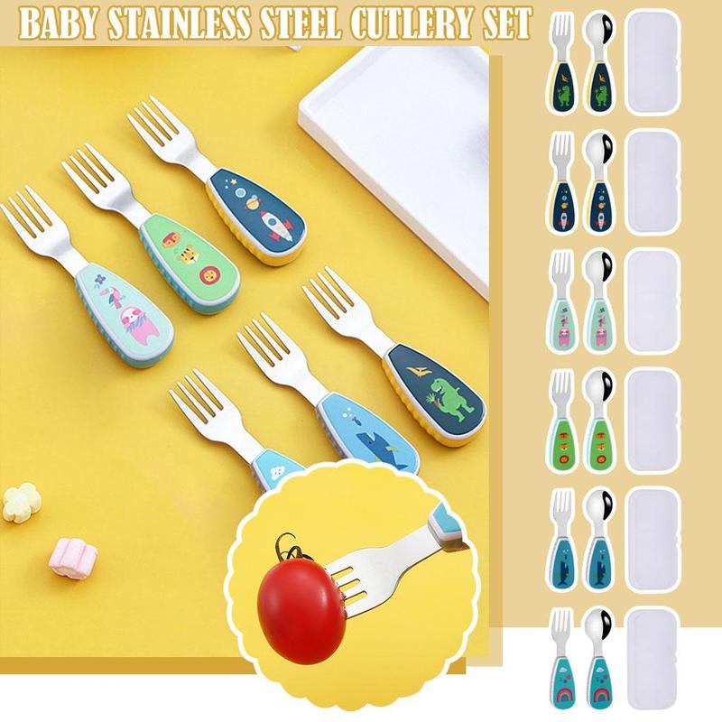 Product Introduction of 1 Set Cute Tableware Food Training Spoon Dessert Spoon For Children Feeding Spoon Fork Baby U0F6 19