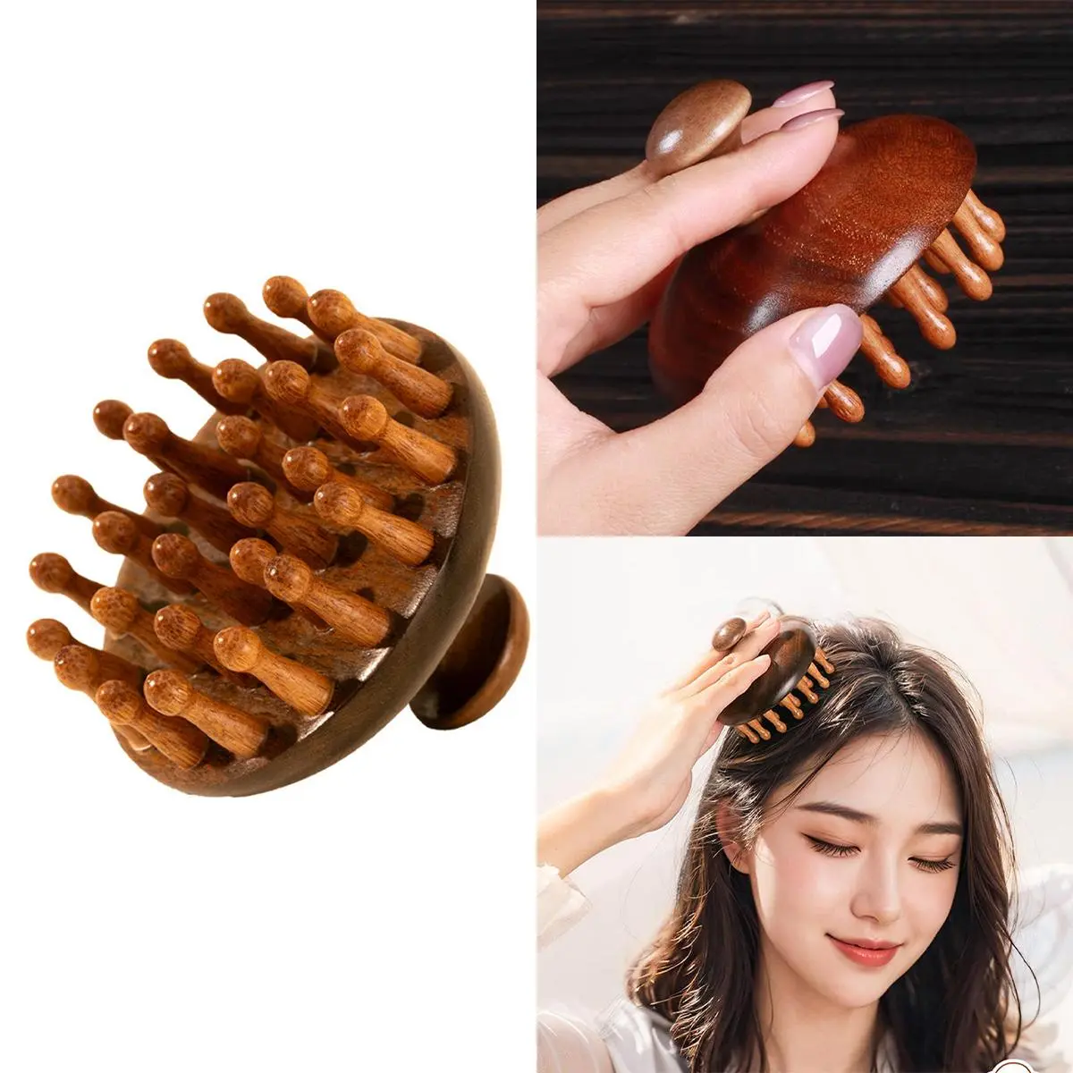 Sandalwood Disc Massage Comb, Scalp Meridian Comb, Hair Follicle Dredging, Hair Care Artifact Comb, Five-Finger Scraping Combt Body Care Smooth
