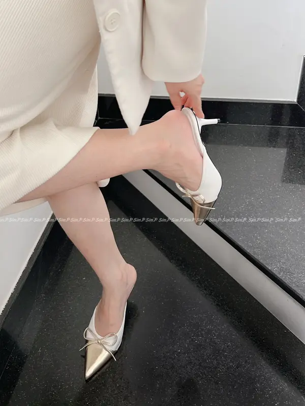 Sục cao gót nữ SimP đính nơ cao 6cm - SAZI DéP Shoes 6