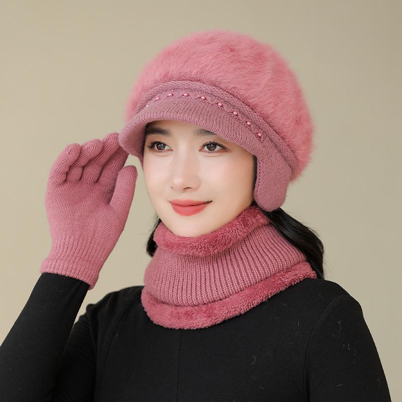 Mũ Lông Thỏ, Trung Người Già Và Cao Tuổi, Nữ Mùa Thu Và Mùa Đông, Phong Cách Phương Tây Dễ Phối Đồ Mũ Dệt Kim Mỏ Vịt, Ấm Áp Với Miếng Bông Tai Nhung, Mũ Len 5