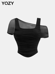 YOZY Women's Solid Ribbed Crop Tee, Casual Short Sleeve T-shirt for Summer, Ladies Clothes for Daily Wear, Top