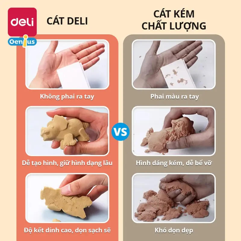Cát Động Lực Cho Bé Deli - Cát vi sinh Đồ Chơi An Toàn - Không dính tay, Lên Khuôn Tốt, Cát Hạt Gel Mịn - Túi zip 500g Toy 5